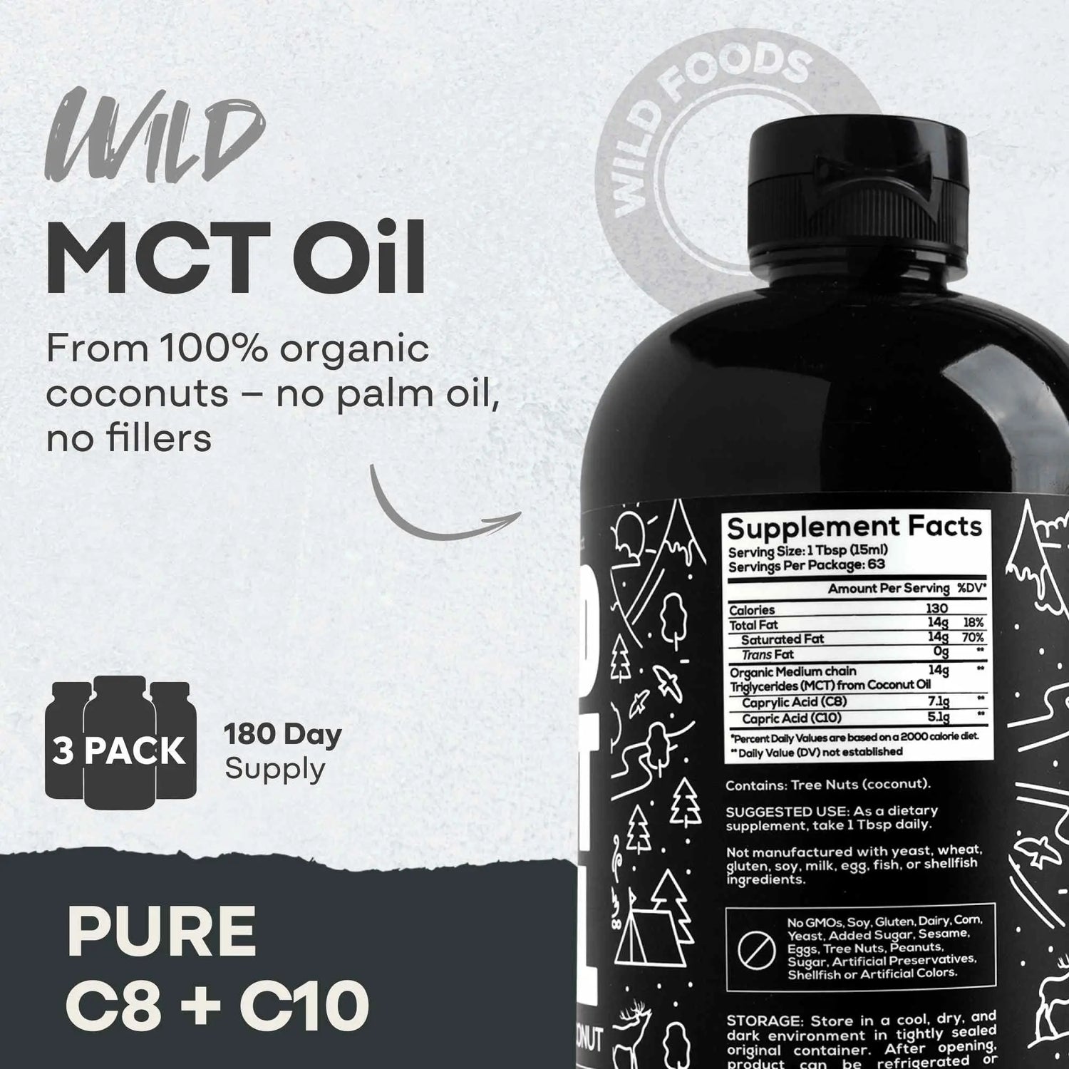 Wild MCT Oil – 100% Coconut-Sourced Brain & Body Fuel, 63 Servings Wild Foods