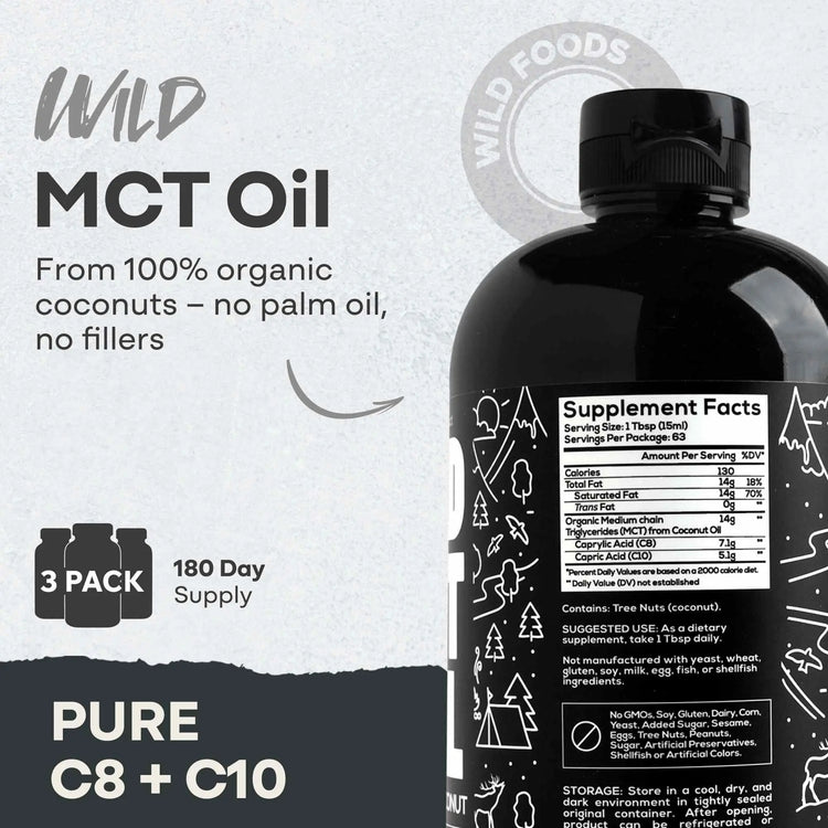Wild MCT Oil – 100% Coconut-Sourced Brain & Body Fuel, 63 Servings Wild Foods