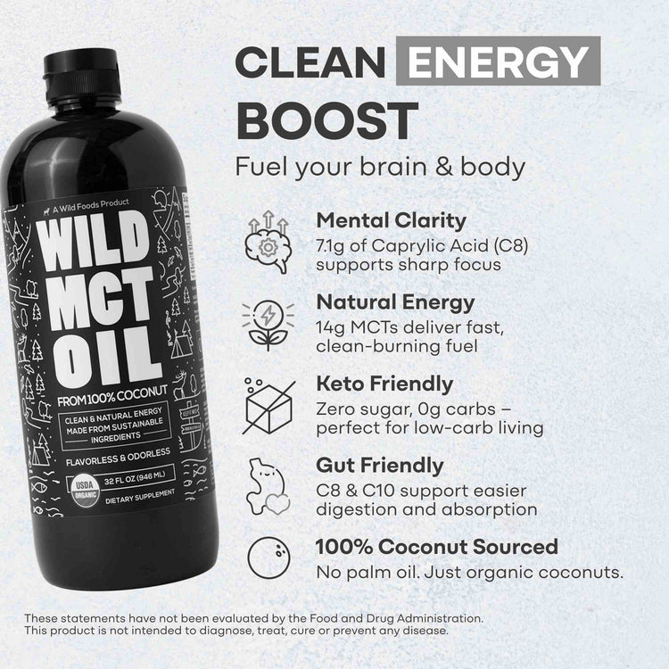 Wild MCT Oil – 100% Coconut-Sourced Brain & Body Fuel, 63 Servings Wild Foods