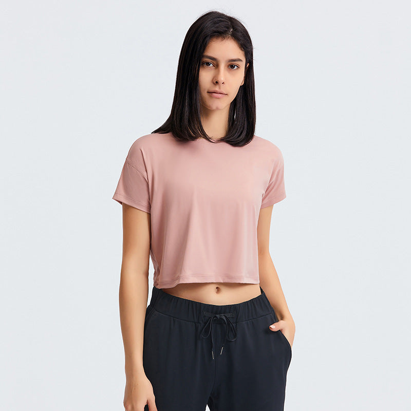 Sexy Cropped Yoga T shirt Women Quick Drying Loose Breathable Outdoor Sports Workout Clothes Wanita Store