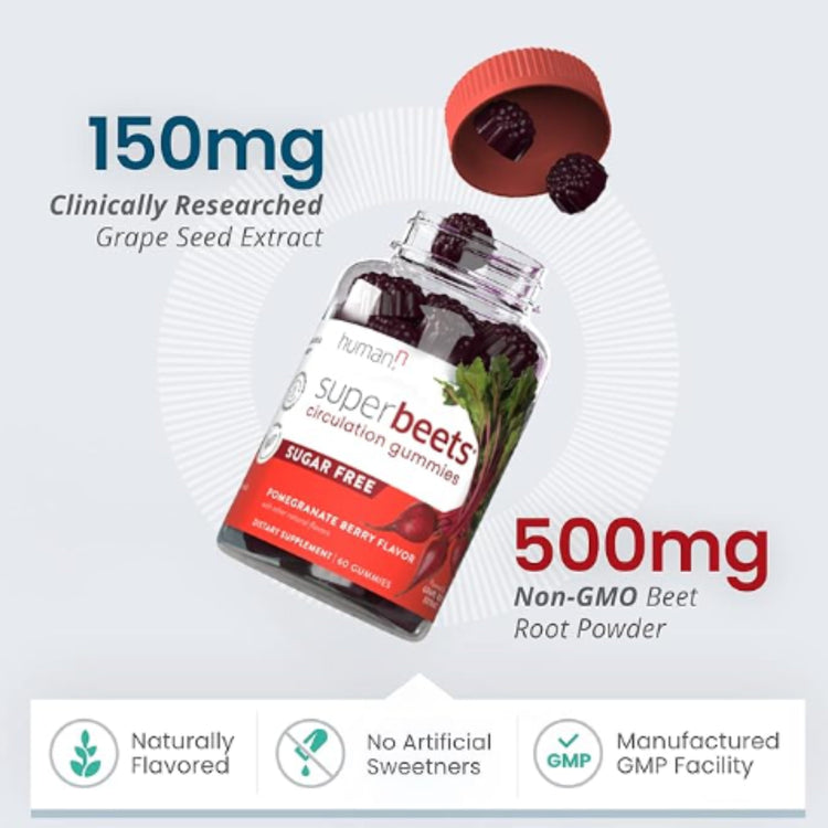 humanN SuperBeets Circulation Gummies – 60 Count (Pack of 2) | Heart-Healthy Energy with Grape Seed Extract & Beet Root Powder Ballimart
