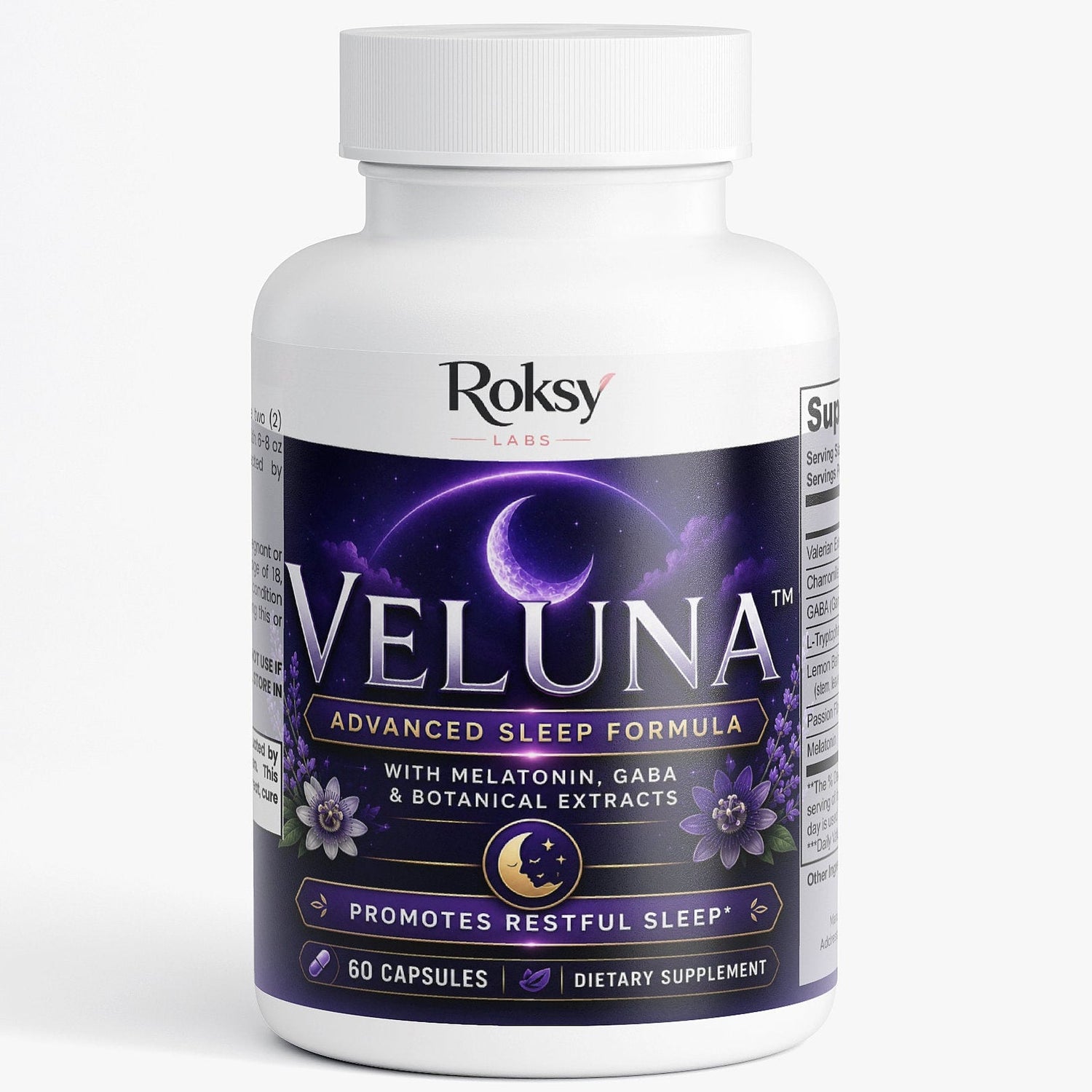 Veluna Advanced Sleep Formula | Melatonin GABA Valerian Chamomile L-Tryptophan | Restful Sleep Support | 60 Capsules Roksy