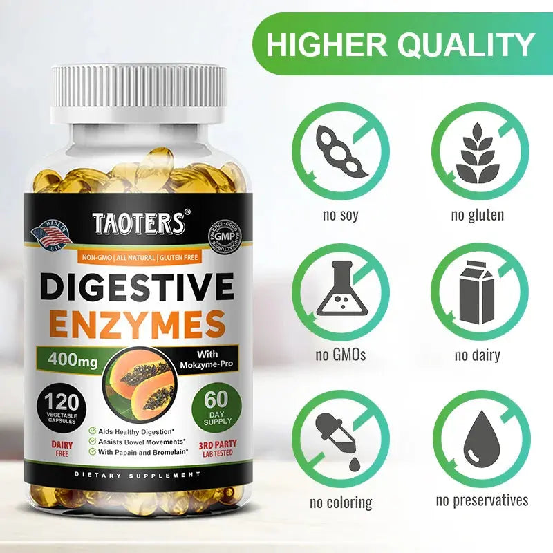Digestive Enzymes Capsules - Aids in Bowel Movements, Metabolism, Nutrient Digestion and Intestinal Health Roksy