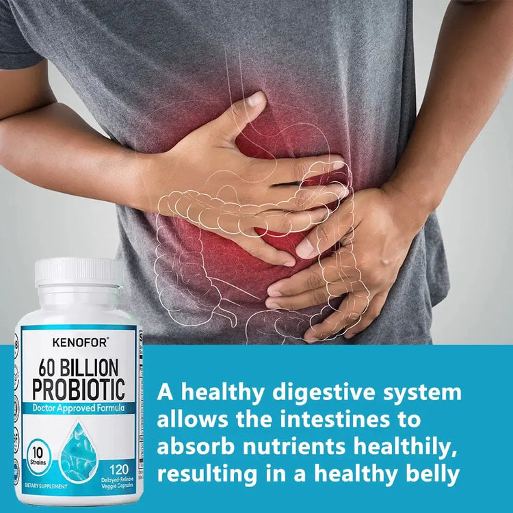 Probiotics 60 Billion CFU - 10 Strains+Organic Prebiotics - Immune, Digestive & Gut Health, Supports Gas, Bloating, 120 Capsules Roksy