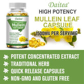 Natural Mullein Leaf Capsules Herbal Supplement for Lung Cleanse, Supports Healthy Respiratory Function, 120 Capsules Roksy