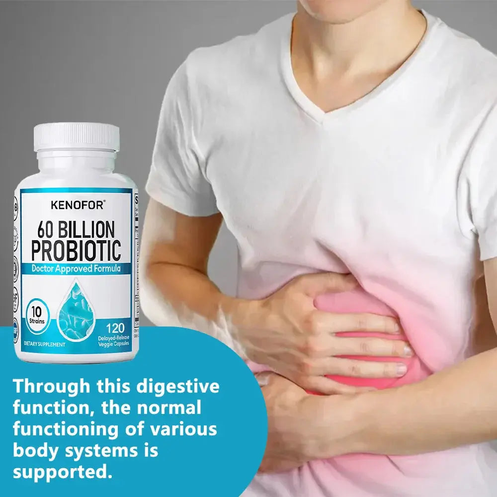 Probiotics 60 Billion CFU - 10 Strains+Organic Prebiotics - Immune, Digestive & Gut Health, Supports Gas, Bloating, 120 Capsules Roksy