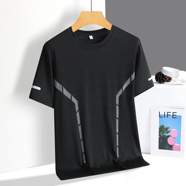 Running T-shirt Men Summer Ice Silk Thin Top Reflective Printing Quick Dry Short Sleeve Breathable Fitness Sports T-shirt 5XL Pi-Mart