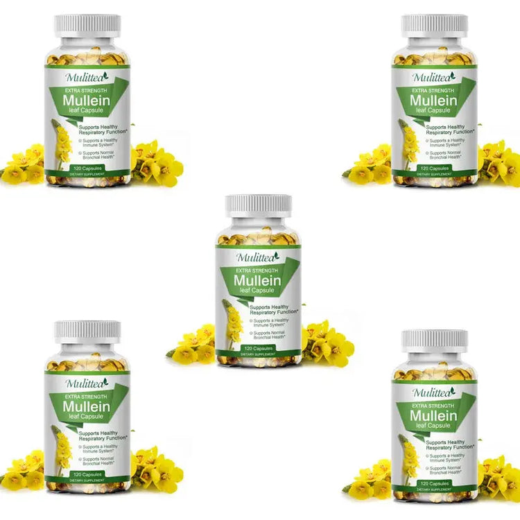 Mulittea Natural Mullein Leaf Capsules Herbal Supplement for Lung Cleanse Helps Healthy Respiratory Function & Mucous Membranes Roksy