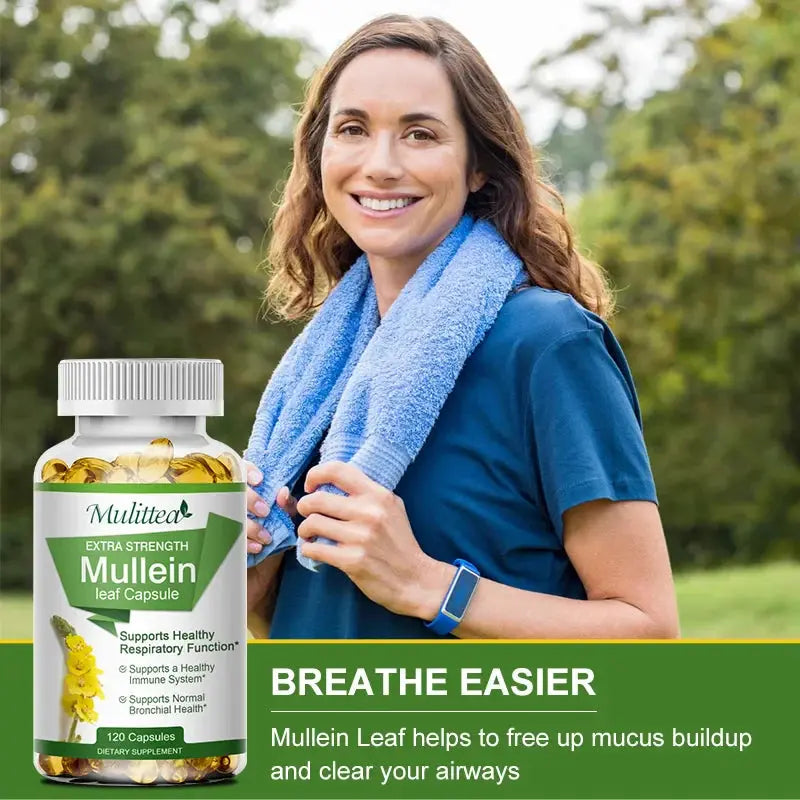 Mulittea Natural Mullein Leaf Capsules Herbal Supplement for Lung Cleanse Helps Healthy Respiratory Function & Mucous Membranes Roksy