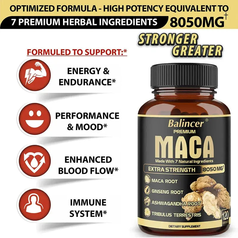 Maca Root Capsules - Natural Energy Supplement, Supports Athletic Performance and Motivation, Builds Muscle and Strengthens Roksy