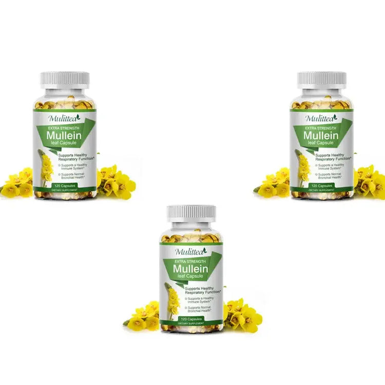 Mulittea Natural Mullein Leaf Capsules Herbal Supplement for Lung Cleanse Helps Healthy Respiratory Function & Mucous Membranes Roksy