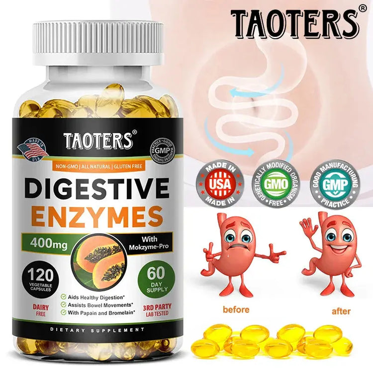 Digestive Enzymes Capsules - Aids in Bowel Movements, Metabolism, Nutrient Digestion and Intestinal Health Roksy
