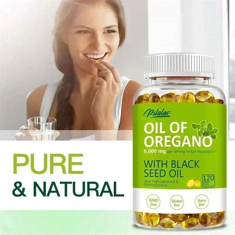 Oregano Oil Softgels - with Oregano & Black Seed Oil, for Digestion, Relieves Bloating, Boosts Immune, Antioxidant - 120pcs Roksy