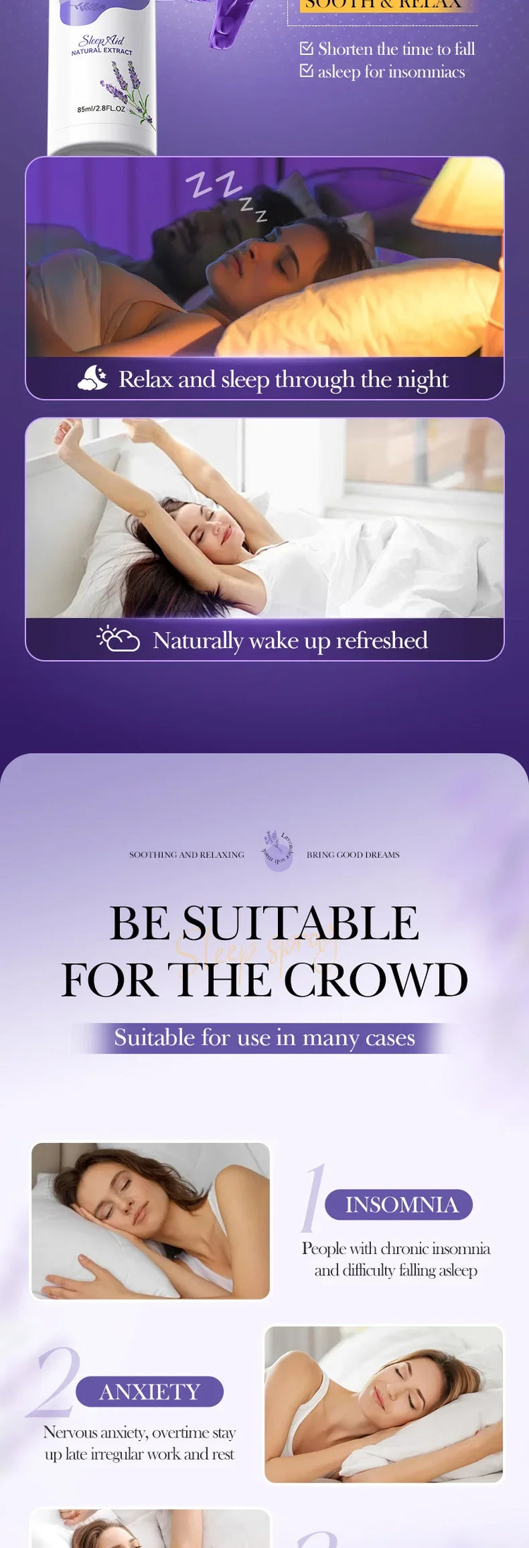 Lavender Sleep Spray 85ml Aromatherapy Sleep Lavender Pillow Mist Pillow  for Room Deep Sleep Spray Pi-Mart