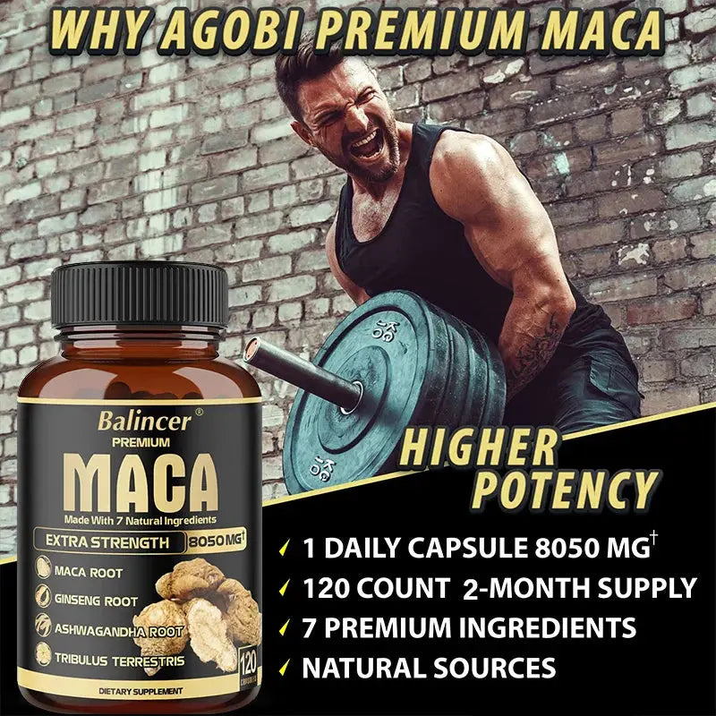 Maca Root Capsules - Natural Energy Supplement, Supports Athletic Performance and Motivation, Builds Muscle and Strengthens Roksy