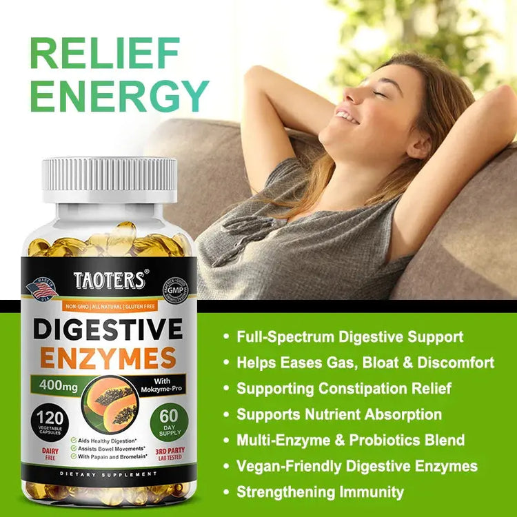 Digestive Enzymes Capsules - Aids in Bowel Movements, Metabolism, Nutrient Digestion and Intestinal Health Roksy