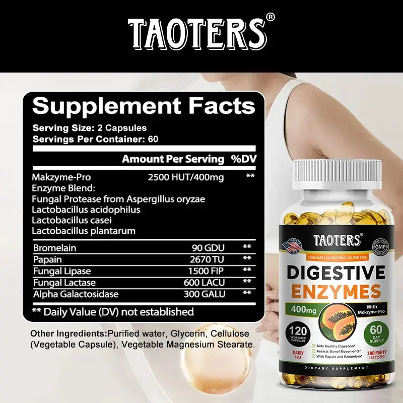 Digestive Enzymes Capsules - Aids in Bowel Movements, Metabolism, Nutrient Digestion and Intestinal Health Roksy
