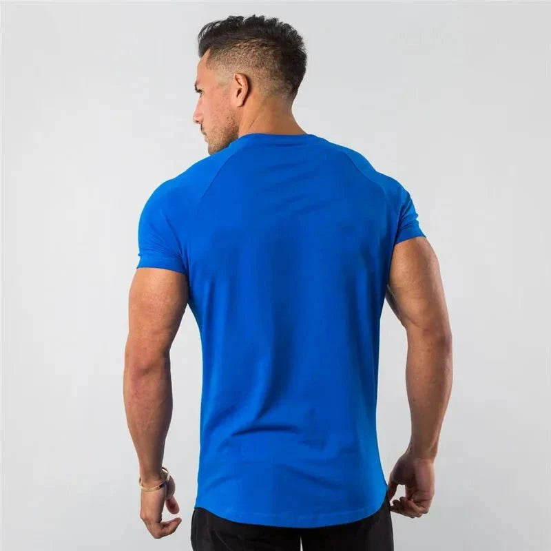 T Shirt Men Casual Short Sleeve Muscle Joggers Bodybuilding Tshirt Male Gym Fitness Tops Tee Streetwear Slim Fit Summer T-shirt MANDOTOS