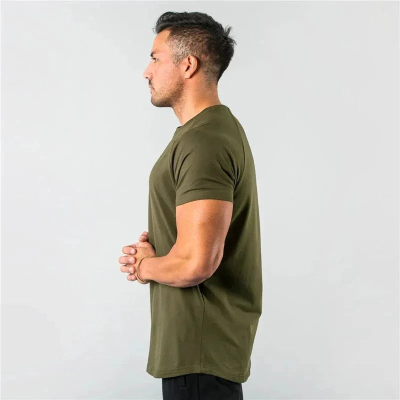 T Shirt Men Casual Short Sleeve Muscle Joggers Bodybuilding Tshirt Male Gym Fitness Tops Tee Streetwear Slim Fit Summer T-shirt MANDOTOS