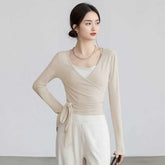 Slim-Fit Long-Sleeve Yoga Top with Straps THRIXINE