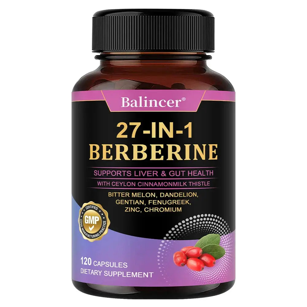 27-IN-1 Berberine 120 Capsules - Contains Ceylon Cinnamon,Milk Thistle - Supports Heart Health, Immune System, Liver & Gut Health Roksy