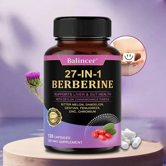 27-IN-1 Berberine 120 Capsules - Contains Ceylon Cinnamon,Milk Thistle - Supports Heart Health, Immune System, Liver & Gut Health Roksy
