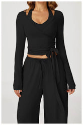 Slim-Fit Long-Sleeve Yoga Top with Straps THRIXINE