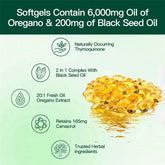 Oregano Oil Softgels - with Oregano & Black Seed Oil, for Digestion, Relieves Bloating, Boosts Immune, Antioxidant - 120pcs Roksy