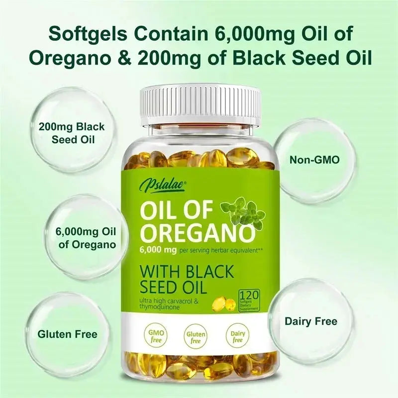 Oregano Oil Softgels - with Oregano & Black Seed Oil, for Digestion, Relieves Bloating, Boosts Immune, Antioxidant - 120pcs Roksy