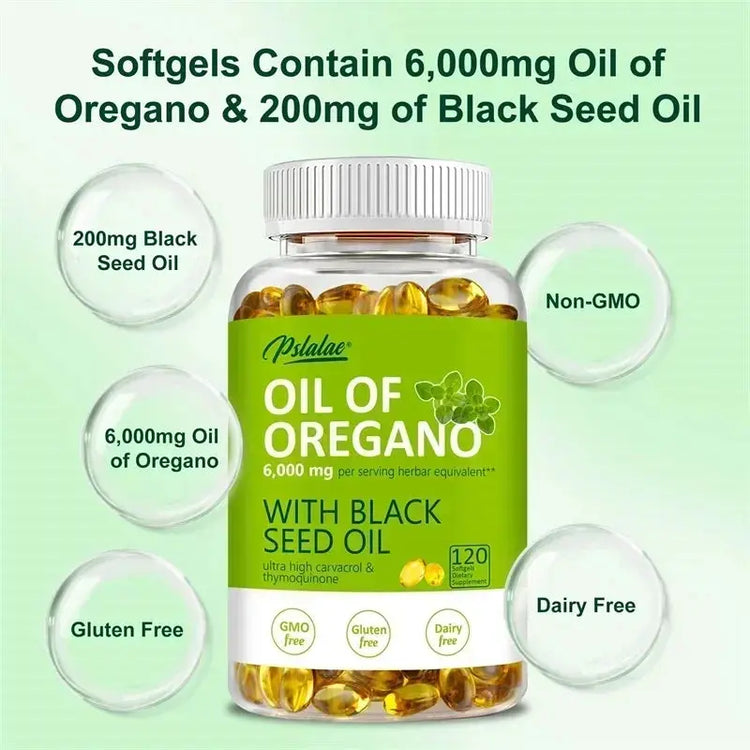 Oregano Oil Softgels - with Oregano & Black Seed Oil, for Digestion, Relieves Bloating, Boosts Immune, Antioxidant - 120pcs Roksy