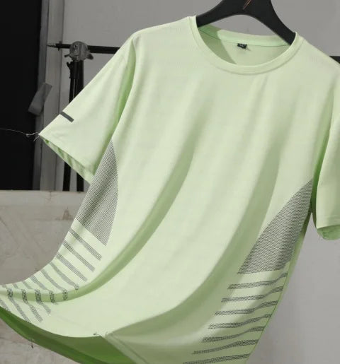 Running T-shirt Men Summer Ice Silk Thin Top Reflective Printing Quick Dry Short Sleeve Breathable Fitness Sports T-shirt 5XL Pi-Mart