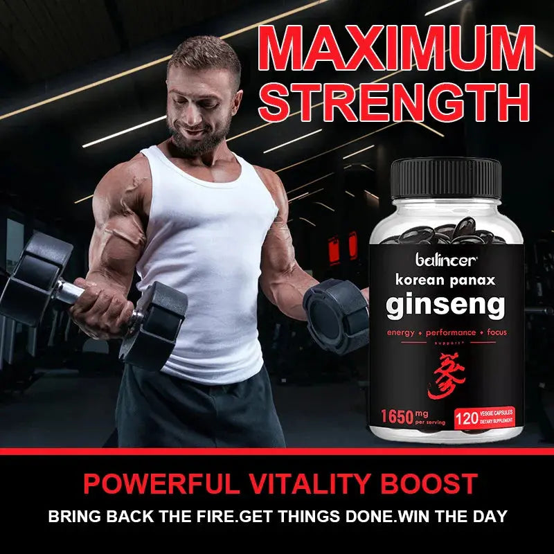 Korean Red Ginseng, Ginsenoside Extract, Energy Supplement, Supports Energy, Focus, Stamina, 120 Capsules Roksy