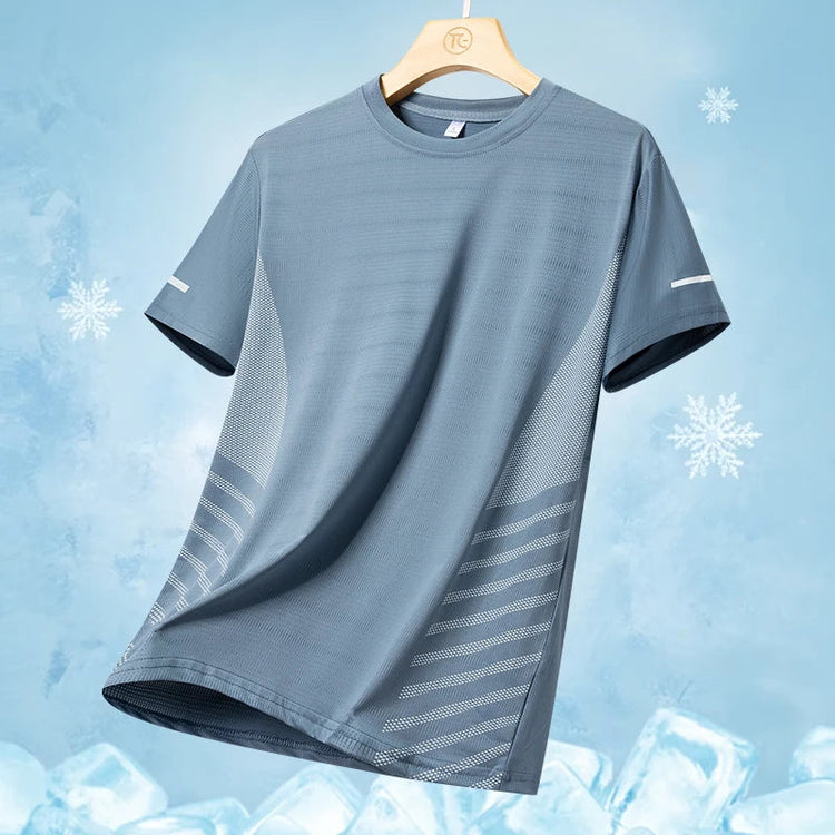 Running T-shirt Men Summer Ice Silk Thin Top Reflective Printing Quick Dry Short Sleeve Breathable Fitness Sports T-shirt 5XL Pi-Mart