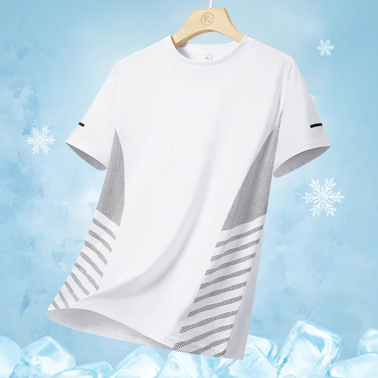 Running T-shirt Men Summer Ice Silk Thin Top Reflective Printing Quick Dry Short Sleeve Breathable Fitness Sports T-shirt 5XL Pi-Mart