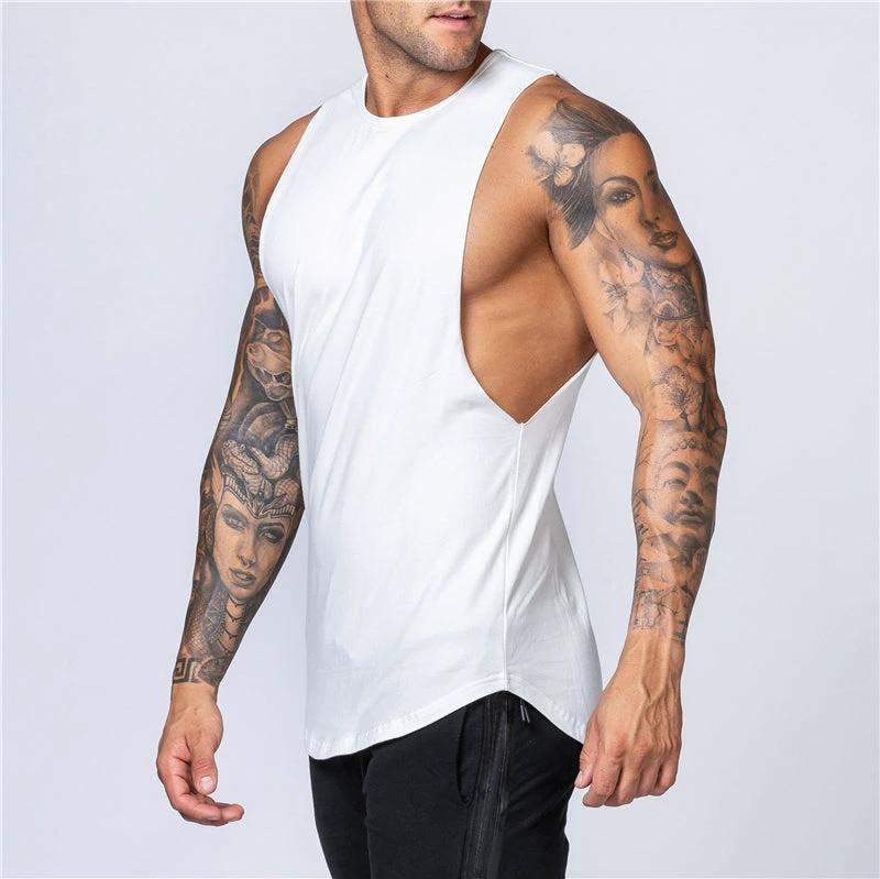 Men's Gym Clothing Summer Fitness Cotton Tank Top Men Jogging Bodybuilding Sleeveless Shirt Breathable O-Neck Casual Muscle Vest MANDOTOS