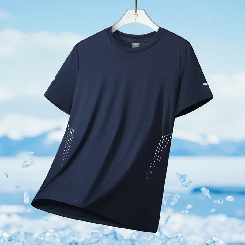 Running T-shirt Men Summer Ice Silk Thin Top Reflective Printing Quick Dry Short Sleeve Breathable Fitness Sports T-shirt 5XL Pi-Mart