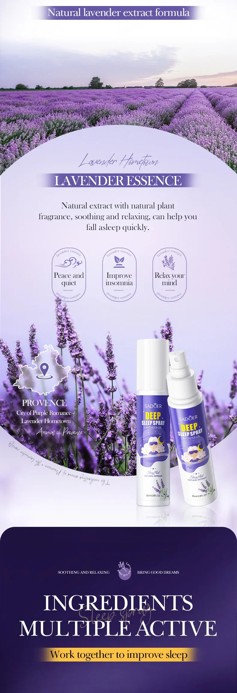 Lavender Sleep Spray 85ml Aromatherapy Sleep Lavender Pillow Mist Pillow  for Room Deep Sleep Spray Pi-Mart