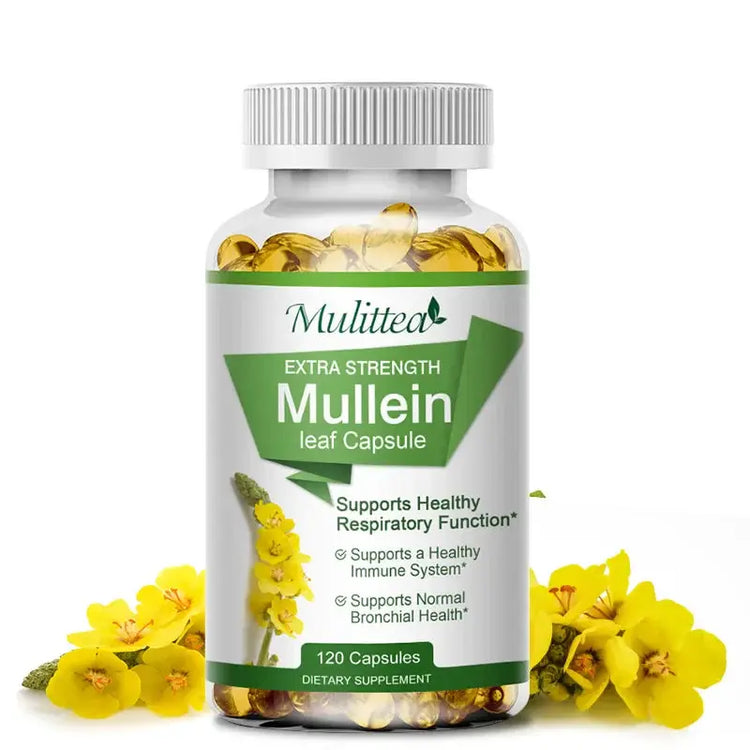 Mulittea Natural Mullein Leaf Capsules Herbal Supplement for Lung Cleanse Helps Healthy Respiratory Function & Mucous Membranes Roksy