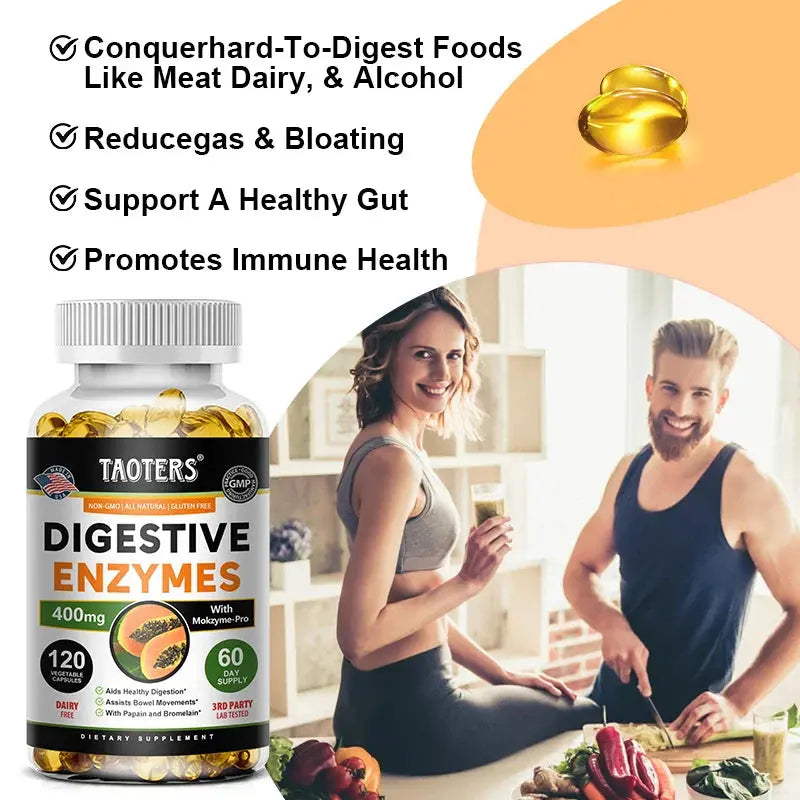 Digestive Enzymes Capsules - Aids in Bowel Movements, Metabolism, Nutrient Digestion and Intestinal Health Roksy