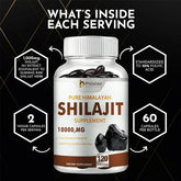 Shilajit Supplements - Enhance Nutrient Absorption and Promote Detoxification, Relieve Stress - 120 Capsules Roksy