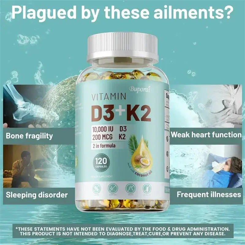VITAMIN D3&K2 - Natural Ingredient Calcium, Bone, Teeth, Joint & Skin, Immune Support Supplement - 120 Capsules Roksy