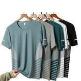 Running T-shirt Men Summer Ice Silk Thin Top Reflective Printing Quick Dry Short Sleeve Breathable Fitness Sports T-shirt 5XL Pi-Mart