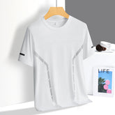 Running T-shirt Men Summer Ice Silk Thin Top Reflective Printing Quick Dry Short Sleeve Breathable Fitness Sports T-shirt 5XL Pi-Mart
