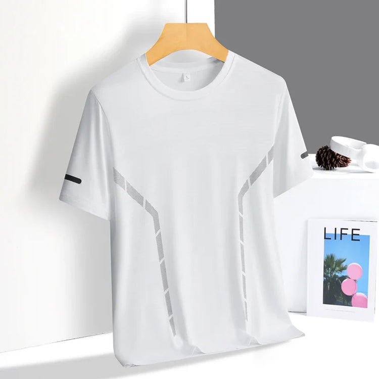 Running T-shirt Men Summer Ice Silk Thin Top Reflective Printing Quick Dry Short Sleeve Breathable Fitness Sports T-shirt 5XL Pi-Mart