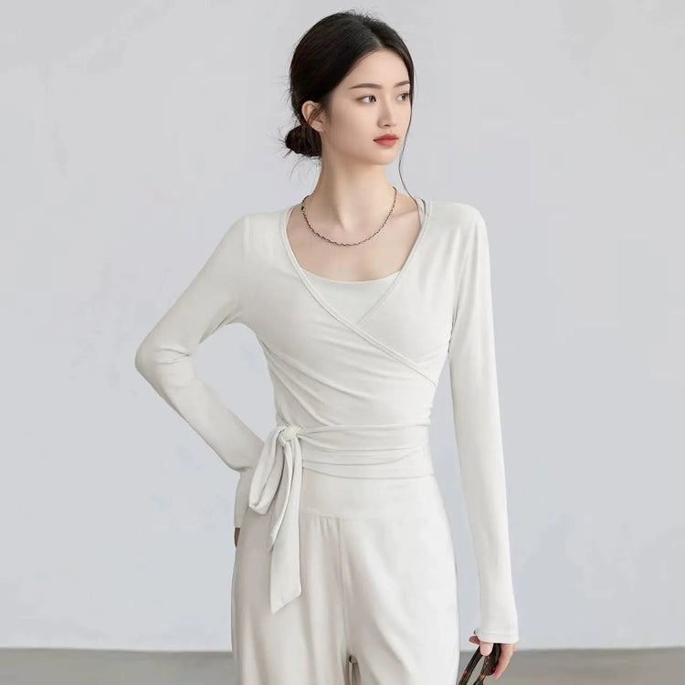 Slim-Fit Long-Sleeve Yoga Top with Straps THRIXINE