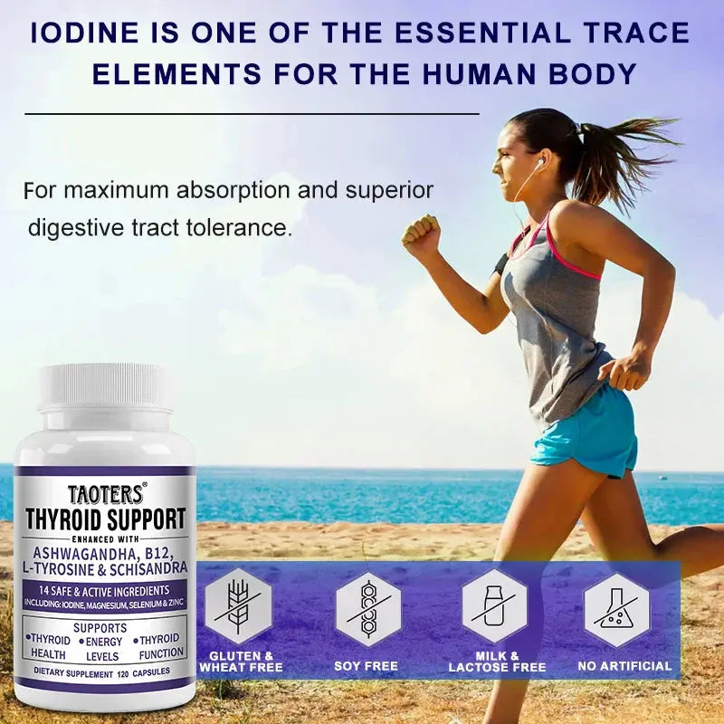 Thyroid Support Supplement - Supports Thyroid Health & Metabolism - With Iodine, Zinc & Selenium, Vitamin B12, 120 Capsules Roksy