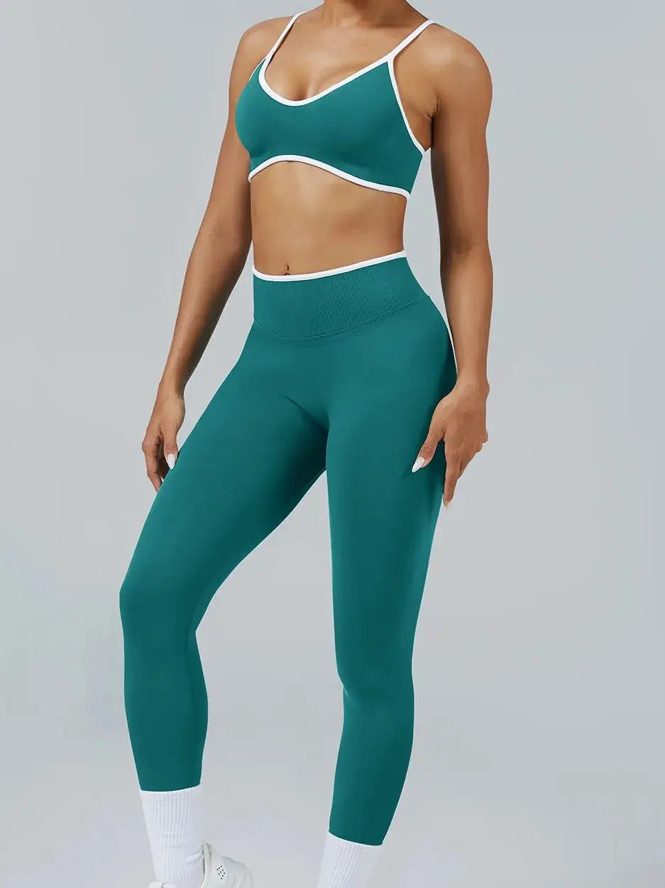 Sculpting Color Block Yoga Set with Tummy Control Shorts Pi-Mart