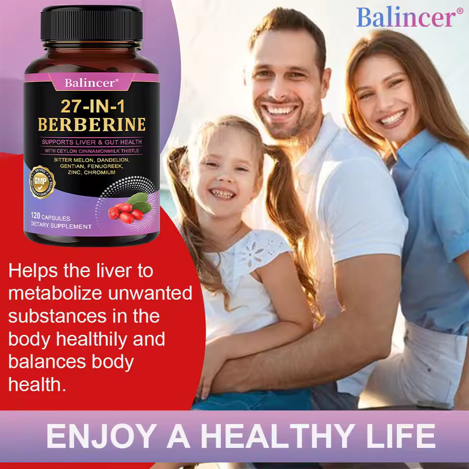 27-IN-1 Berberine Supplement | Liver and Gut Health | Blood Sugar Support | Ceylon Cinnamon Milk Thistle | 120 Capsules Roksy