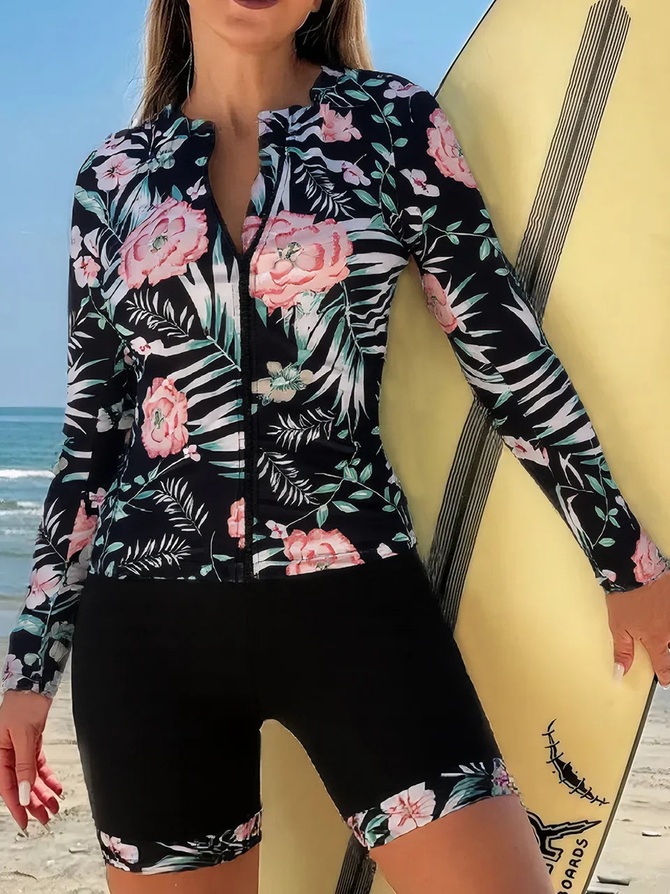 Long Sleeve Zipper Surfing Swimsuit Set THRIXINE