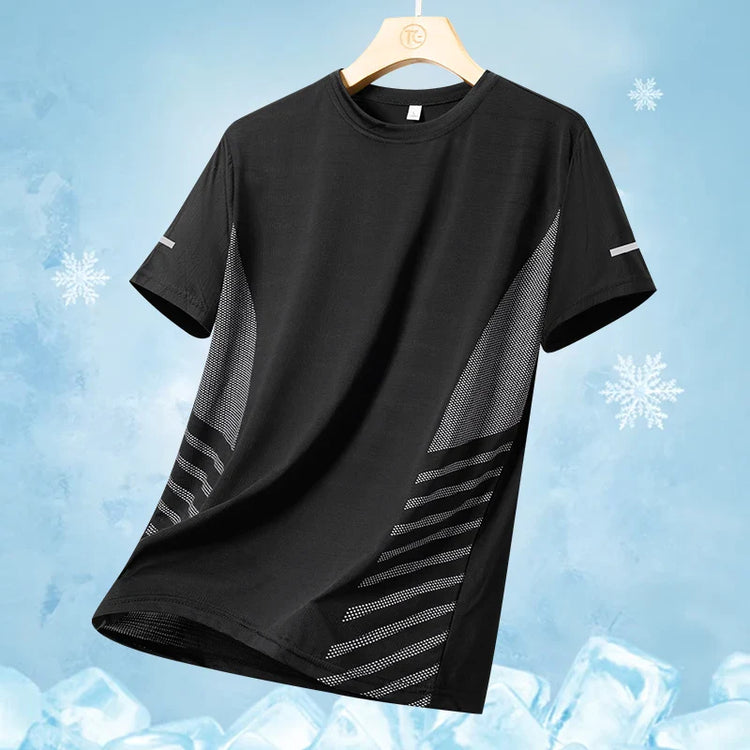 Running T-shirt Men Summer Ice Silk Thin Top Reflective Printing Quick Dry Short Sleeve Breathable Fitness Sports T-shirt 5XL Pi-Mart